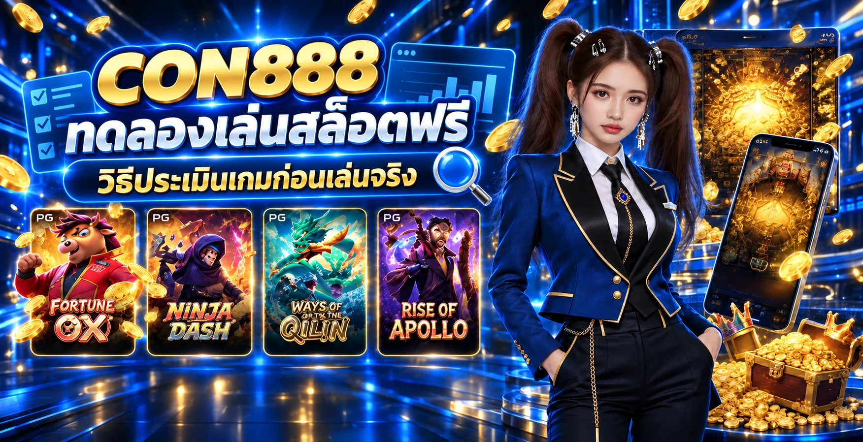 CON888 ทดลองเล่นสล็อตฟรี ประเมินเกมก่อนเล่นจริง